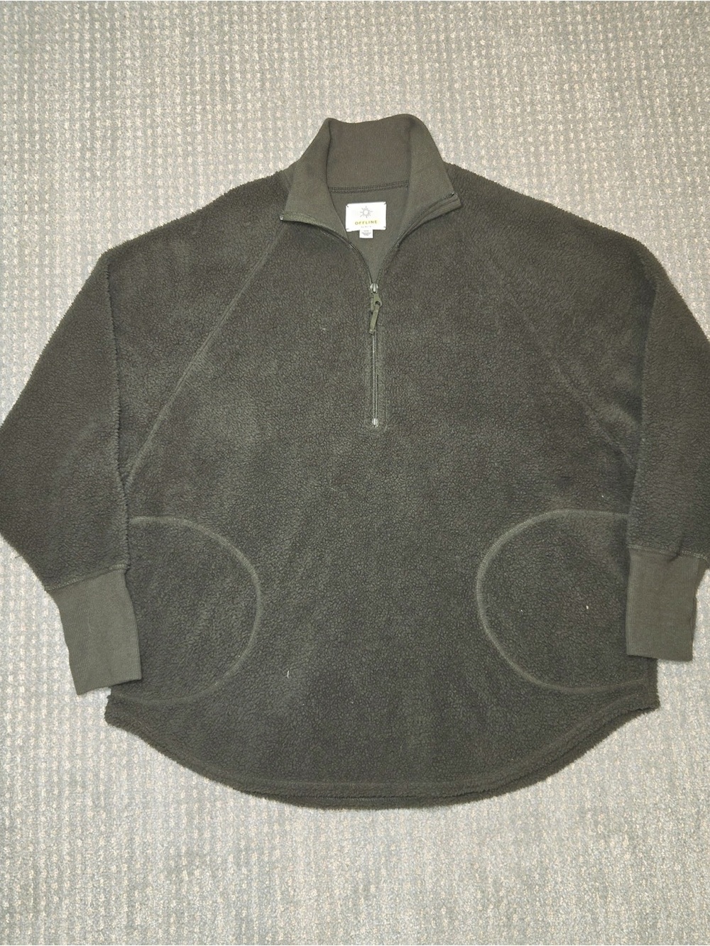Aerie Women's Size M Green Sherpa 1/4 Zip Fleece Pullover Cozy Warm Oversized